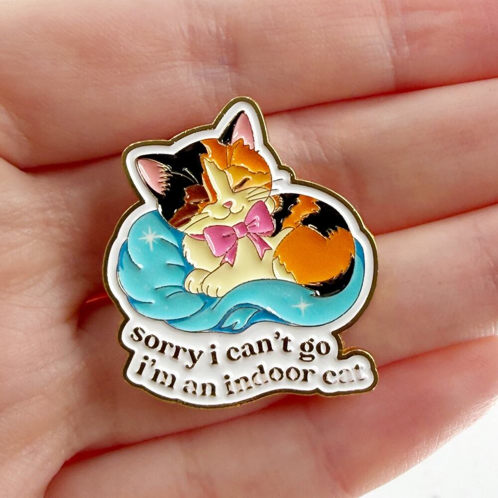 Sorry I Can’t Go I’m an Indoor Cat Soft Enamel Pin Cute Cat Lapel Badge Gift